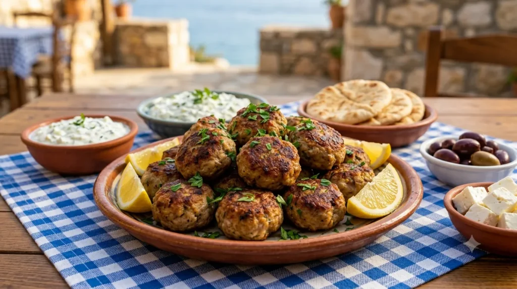 Authentic Greek meatballs Keftedes with fresh herbs and lemon