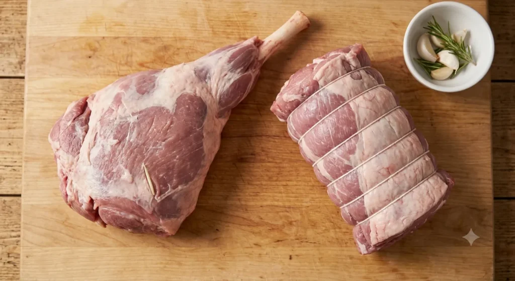 Garlic slivers inserted into a leg of lamb for Greek roast lamb