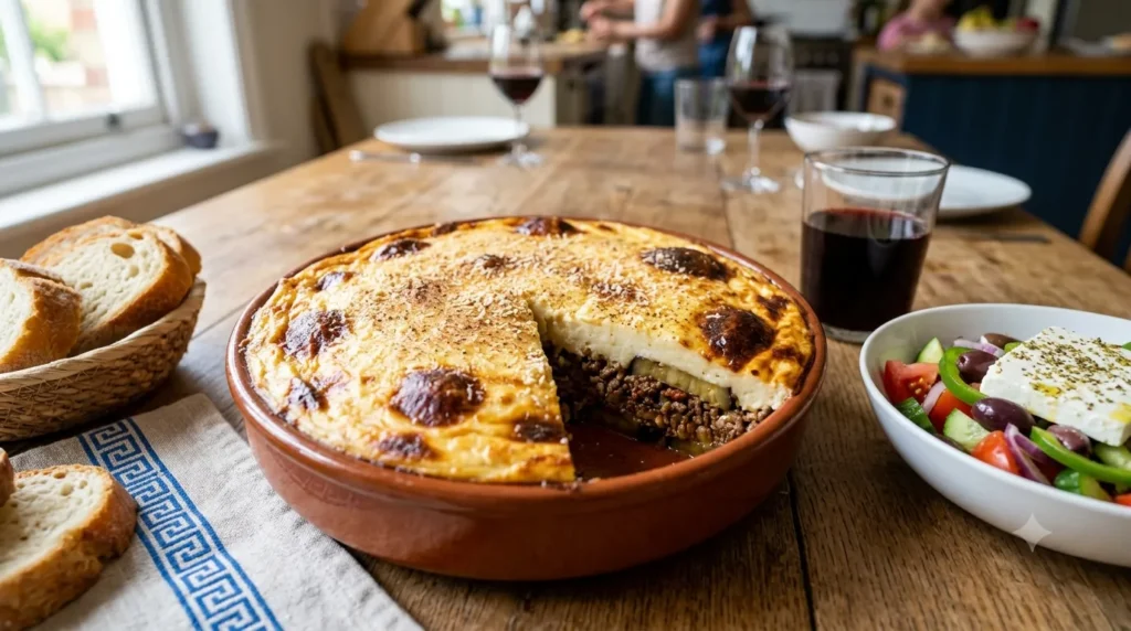 Authentic Greek moussaka with beef, roasted eggplant and béchamel