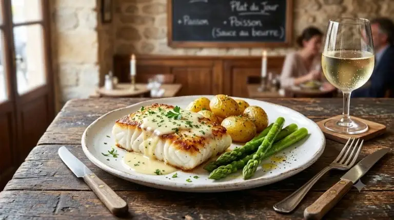 Classic fish with white wine sauce