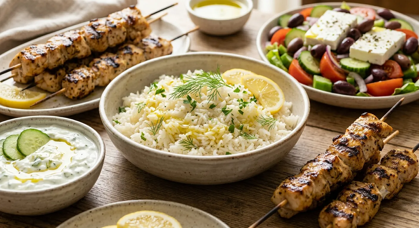 Authentic Greek lemon rice with fresh herbs and lemon