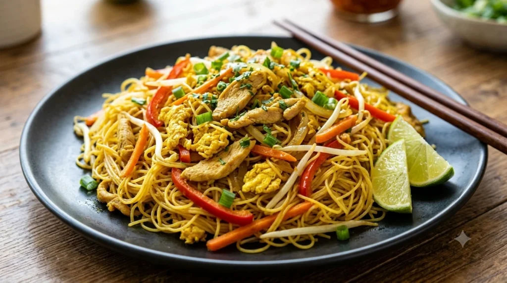 Singapore Chicken Vermicelli Noodles with chicken and vegetables