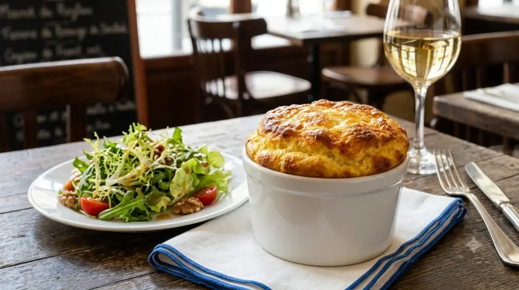 twice-baked cheese soufflé with golden Gruyère crust