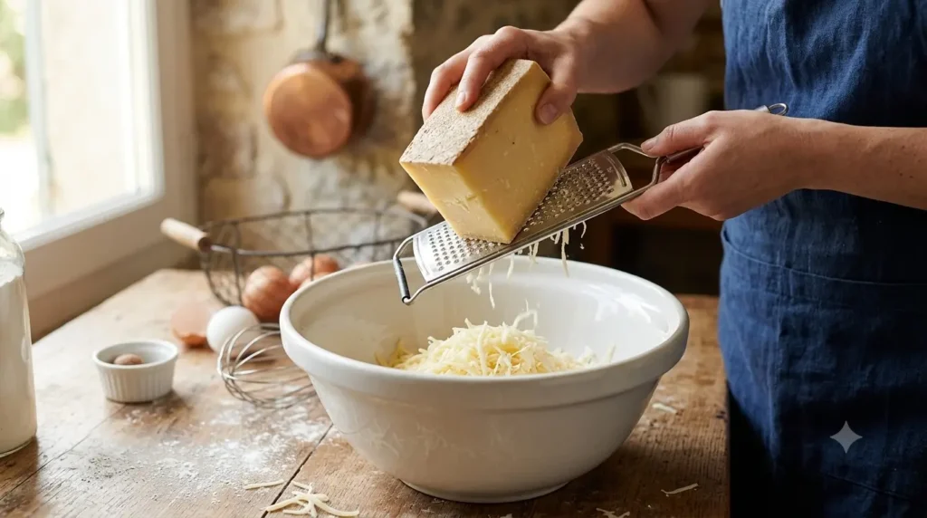 making cheese soufflé béchamel with butter flour and milk