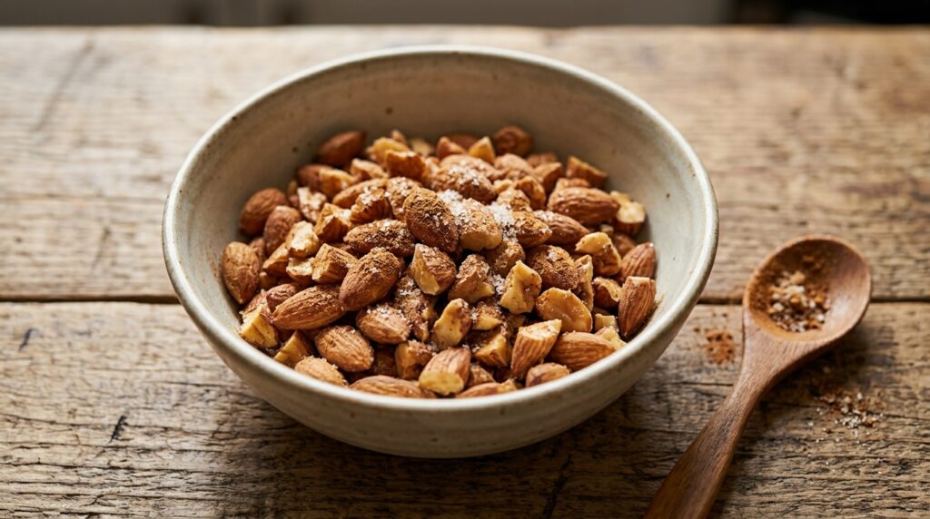 Toasted almonds mixed with sugar and cinnamon for Pastilla filling
